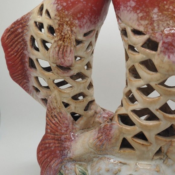 Chinese Carp 10" Ceramic Statue fish Gulp Colorful ocean art Sancai JALI Style - Picture 4 of 10